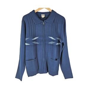 HABAND MEN’S ZIP-UP KNIT CARDIGAN – BLUE – SIZE S – RETRO FAIR ISLE STYLE